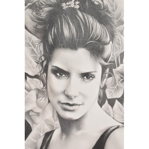 287 - A Framed Pencil and Charcoal drawing of Sandra Bullock by Michelle Ann, 29x40cms