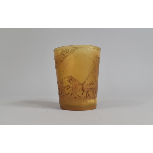 31 - An Etched Tortoiseshell or Horn Beaker Decorated with Stagecoach Scene