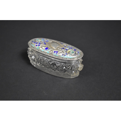 368 - A Silver and Enamel Lidded Cut Glass Dressing Table Pot by William Vale & Sons, Birmingham Hallmark,... 