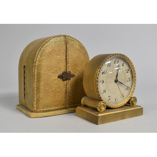 37 - An Edwardian Cased Travel Alarm Clock by Zenith, Working Order, 10cms High