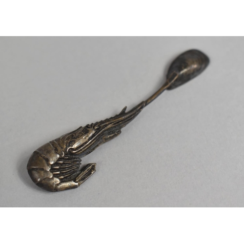 375 - A Small White Metal Salt Spoon Having Shell Shaped Gilt Bowl and with Shrimp Stylised Handle, 8cm lo... 