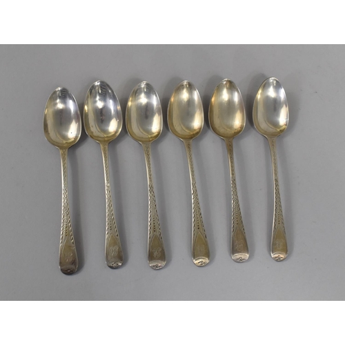 377 - A Set of Six Georgian Teaspoons with Brightcut Handles and Monogrammed R, 106g