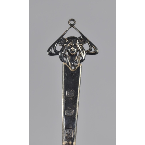 382 - A Silver Art Nouveau Style Bookmark with Maiden Head Finial, London Hallmark