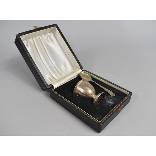 389 - A Cased Silver Egg Cup and Spoon Set, 36g