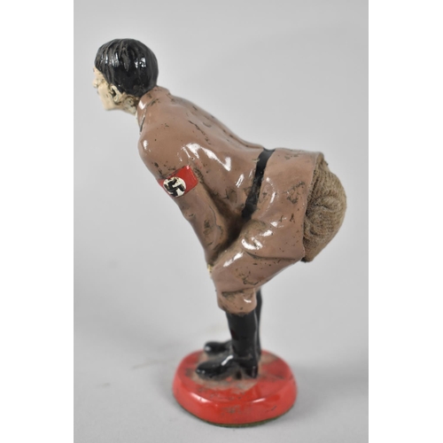 44 - A Cold Painted Novelty Bronze Pin Cushion in The Form of Adolf Hitler Bending Forwards, 12cms High