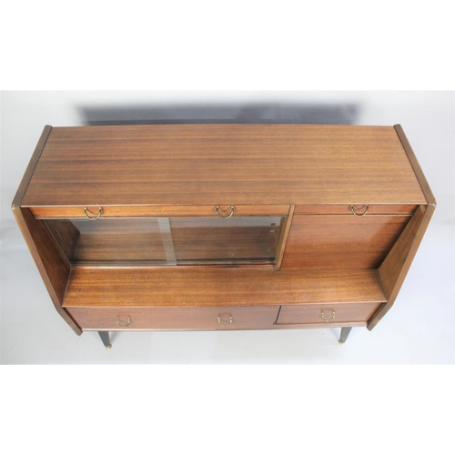 445 - A 1960s Sideboard with Long Cutlery Drawer over Glazed Display, Fall Front Cocktail/Bottle Cabinet a... 