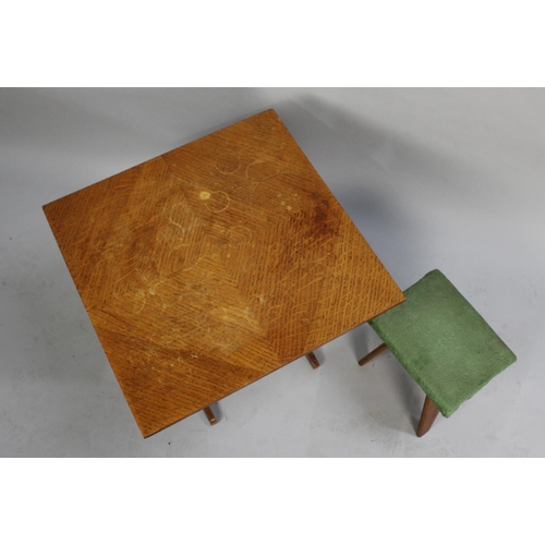 475 - A Folding Oak Table and a Small Stool