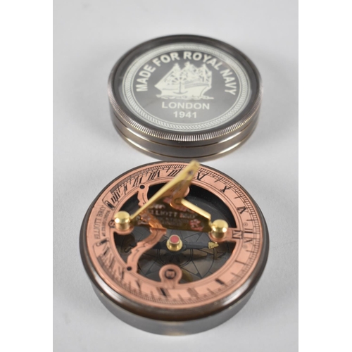 484 - A Reproduction Circular Brass Cased Sundial/Compass, As Made For the Royal Navy 1941