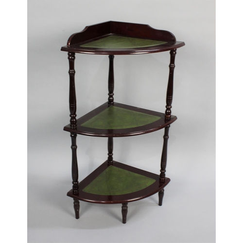 485 - A Modern Three Tier Corner Whatnot with Tooled Leather Shelves, 82cms High