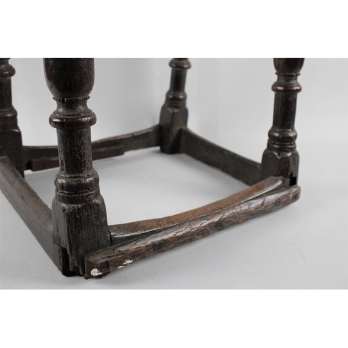 77 - An Early Oak Peg Jointed Stool, Condition Issues, 42cms by 27cms by 51cms High