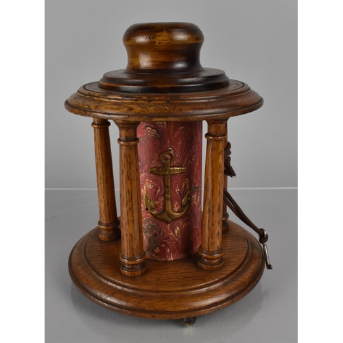 21 - A Late Victorian Oak Seaman's or Naval Charity Box of Circular Form, the Centre Cylindrical Coin Con... 