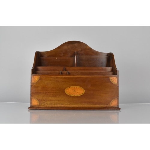 56 - An Edwardian Inlaid Mahogany Stationery or Letter Rack, 31cms Wide