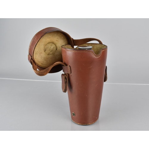 60 - A Good Quality Leather Cased Drinking Set comprising Glass Spirit Flask and Four Regent Plate Beaker... 