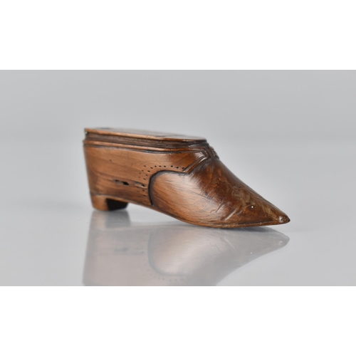 84 - A Small 19th Century Treen Novelty Snuff in the Form of a Shoe, 5.5cms Long