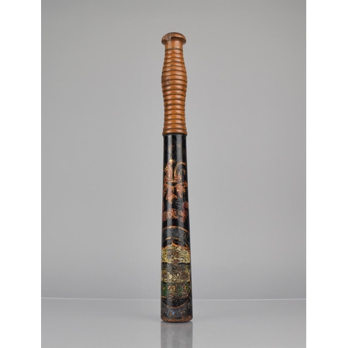 112 - A Victorian Painted Wooden Blackburn Police Truncheon with Polychrome Painted Decoration on Black Gr... 