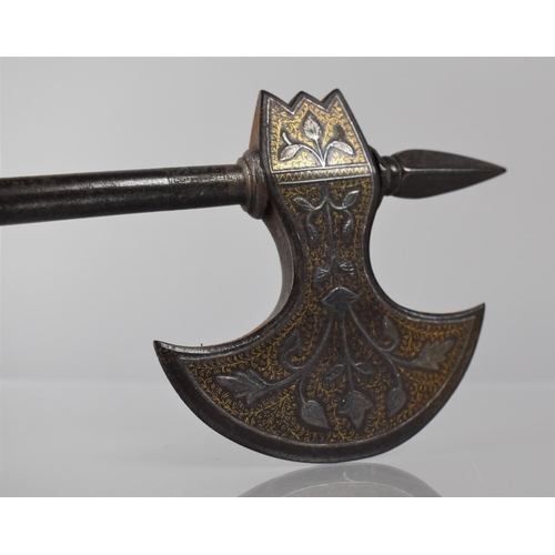 117 - A 19th Century Indo Persian Axe (Sare-H Tabar) having Crescent Head Decorated with Silver Koftgari F... 