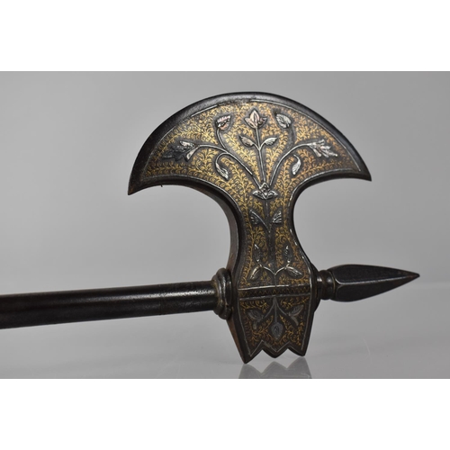 117 - A 19th Century Indo Persian Axe (Sare-H Tabar) having Crescent Head Decorated with Silver Koftgari F... 