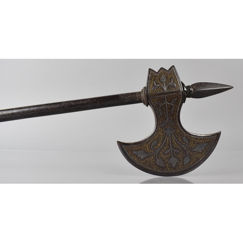 117 - A 19th Century Indo Persian Axe (Sare-H Tabar) having Crescent Head Decorated with Silver Koftgari F... 