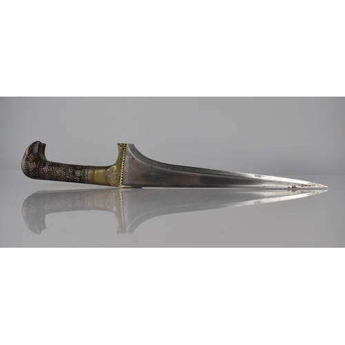 121 - A 19th century Indo Persian Stiletto Blade Dagger with Brass Handle having Inlaid Wooden Scales with... 