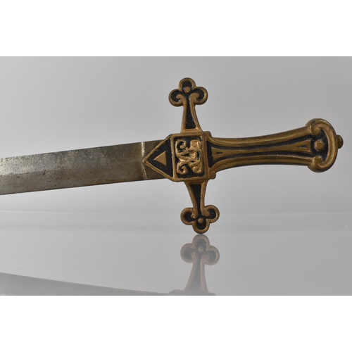 133 - A Victorian Gothic Revival Brass Hilted Bandsman's Short Sword having VR Cypher. 63cms Long, No Scab... 