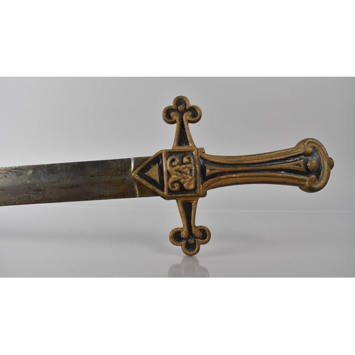 133 - A Victorian Gothic Revival Brass Hilted Bandsman's Short Sword having VR Cypher. 63cms Long, No Scab... 