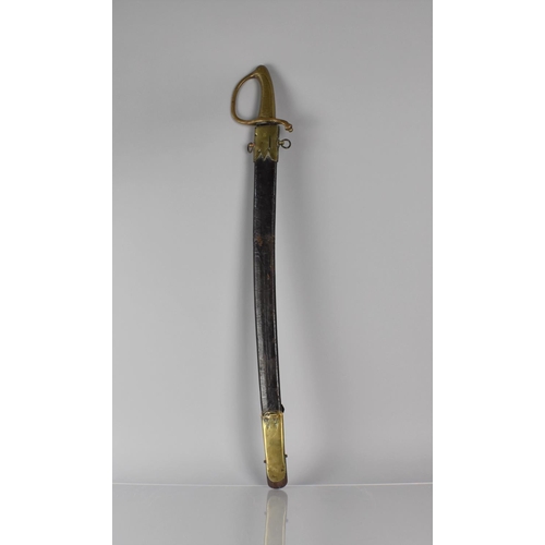 134 - A French 1819 Pattern Briquet Short Sword having Ribbed Brass Grip and Slightly Curved Blade. Brass ... 