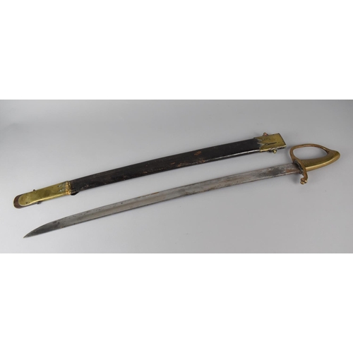 134 - A French 1819 Pattern Briquet Short Sword having Ribbed Brass Grip and Slightly Curved Blade. Brass ... 