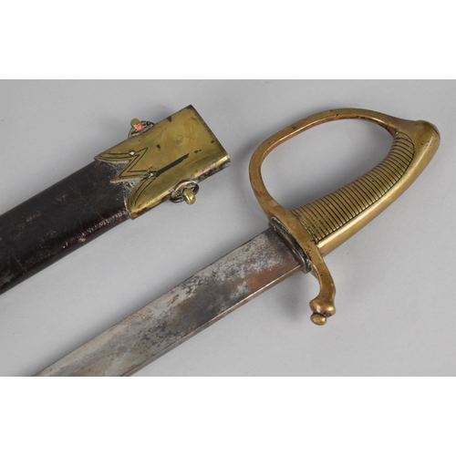 134 - A French 1819 Pattern Briquet Short Sword having Ribbed Brass Grip and Slightly Curved Blade. Brass ... 