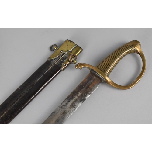 134 - A French 1819 Pattern Briquet Short Sword having Ribbed Brass Grip and Slightly Curved Blade. Brass ... 