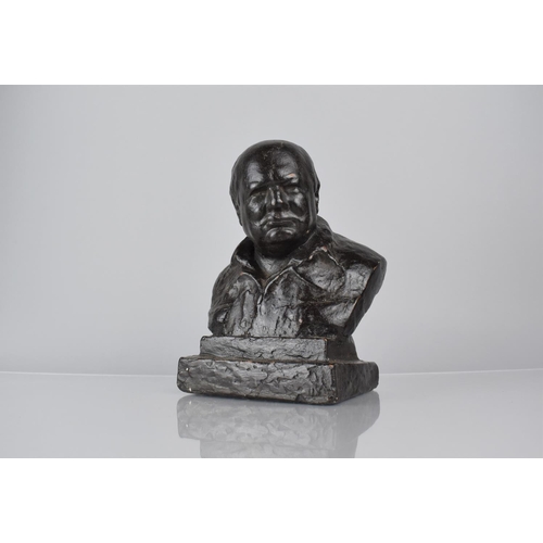 77 - A Mid 20th Century Faux Bronze Plaster Bust of Winston Churchill, Signed Nemon (Oscar Nemon 1906-198... 