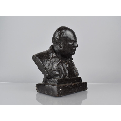 77 - A Mid 20th Century Faux Bronze Plaster Bust of Winston Churchill, Signed Nemon (Oscar Nemon 1906-198... 