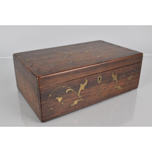 12 - A Late 19th Century Indian Brass Inlaid Rosewood Box, Inside lid Inscribed Captain W Jones, Harbour ... 