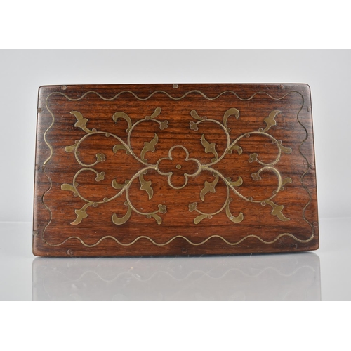 12 - A Late 19th Century Indian Brass Inlaid Rosewood Box, Inside lid Inscribed Captain W Jones, Harbour ... 