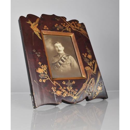 67 - A Late 19th/Early 20th Century Japanese Export Lacquer Photograph Frame, Decorated with Images of Bi... 