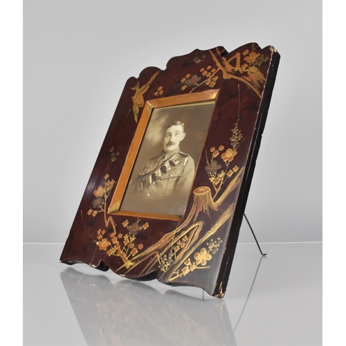 67 - A Late 19th/Early 20th Century Japanese Export Lacquer Photograph Frame, Decorated with Images of Bi... 