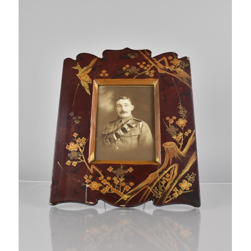 67 - A Late 19th/Early 20th Century Japanese Export Lacquer Photograph Frame, Decorated with Images of Bi... 