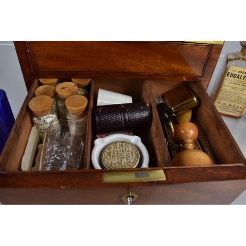 2 - A Good Brass Inlaid Mahogany Campaign Apothecary Box with Hinged Lid to Fitted Top Section with Vari... 