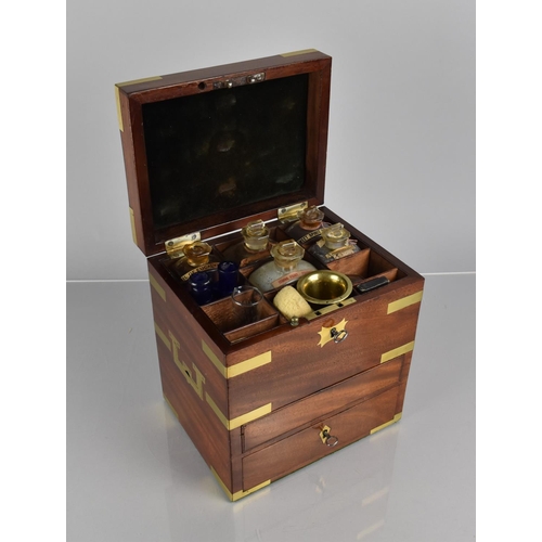 2 - A Good Brass Inlaid Mahogany Campaign Apothecary Box with Hinged Lid to Fitted Top Section with Vari... 