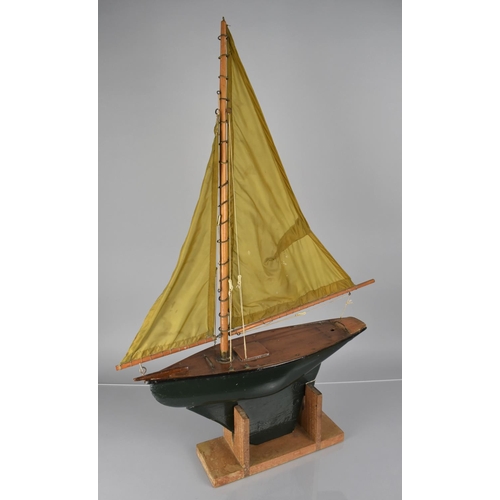 107 - An Early 20th Century Pond Yacht, with two Sails and Carved Wooden Deck and Hull, Supported on Later... 