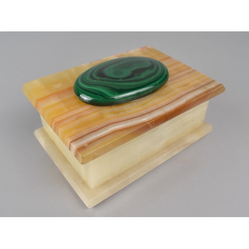 210 - An Early 20th Century Art Deco Alabaster and Malachite Trinket Box, 10x14x6cms High