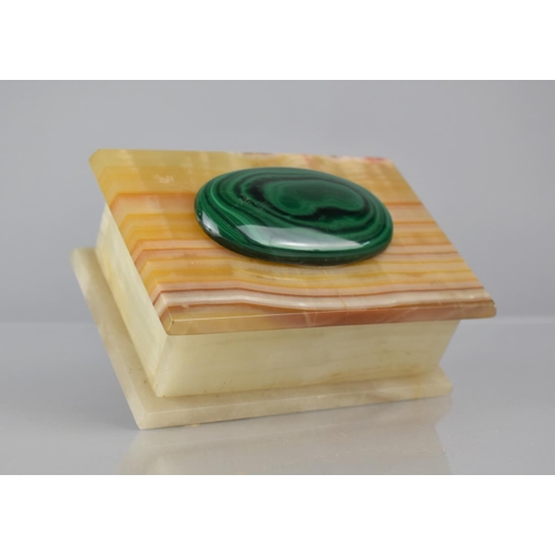 210 - An Early 20th Century Art Deco Alabaster and Malachite Trinket Box, 10x14x6cms High