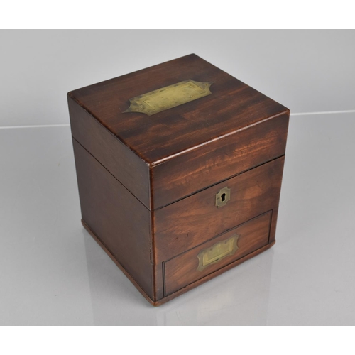 4 - A 19th Century Mahogany Campaign Apothecary Box with Paper Label for Moxon Smith, Hill, Hinged Lid w... 