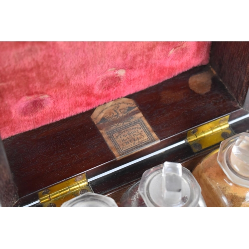 4 - A 19th Century Mahogany Campaign Apothecary Box with Paper Label for Moxon Smith, Hill, Hinged Lid w... 