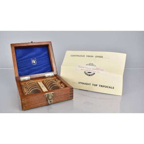 35 - A Vintage Cased Univis Trifocal Trial Set by United Kingdom Optical 6 with Univis Presbyopia Chart