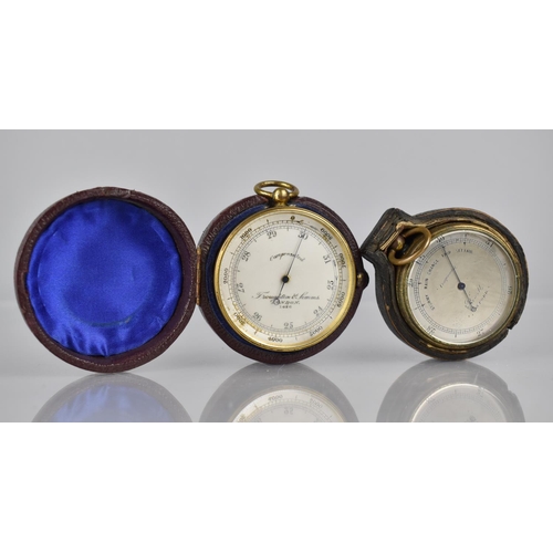 38 - A 19th Century Brass Cased Troughton and Simms Compensated Pocket Barometer, The Silver Dial Numbere... 