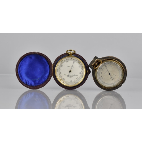 38 - A 19th Century Brass Cased Troughton and Simms Compensated Pocket Barometer, The Silver Dial Numbere... 