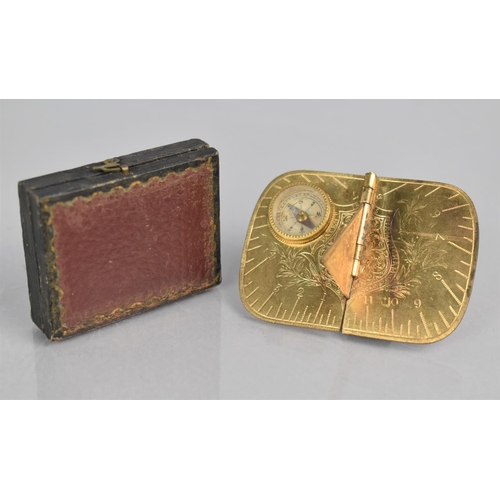 41 - A Rare Victorian 1875 Patent Brass Pocket Sundial with Original Leather mounted Case after J Baum an... 