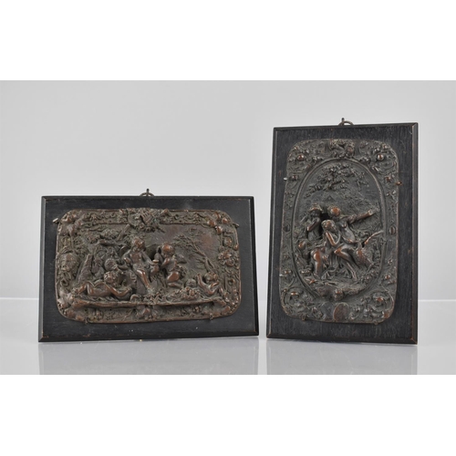 178 - A Pair of Relief Bronze Plaques depicting Classical Scenes Mounted on Rectangular Ebonised Plinths, ... 