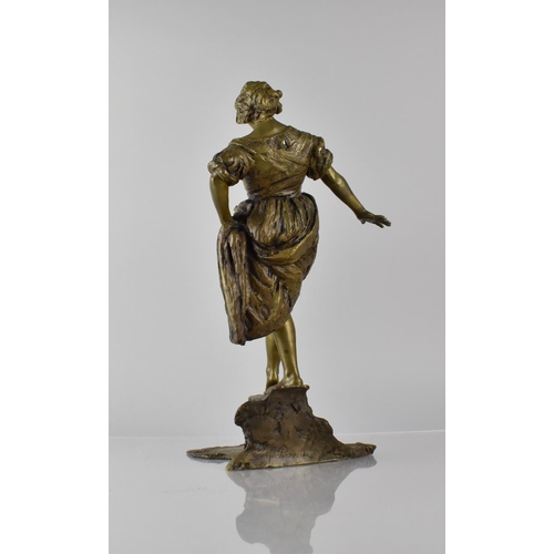 180 - After Gabriele Parente (1875-1899) Bronze of Young Woman Balancing over Footbridge, Naturalistic Bas... 