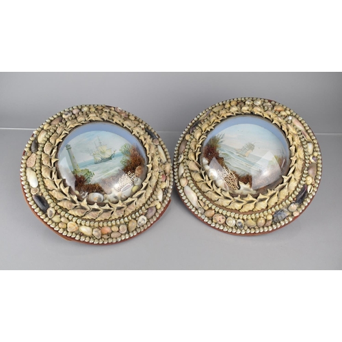 486 - A Pair of Early 20th Century Sailor's Valentines with a Convex Glass Surrounded by a Seashell Decora... 